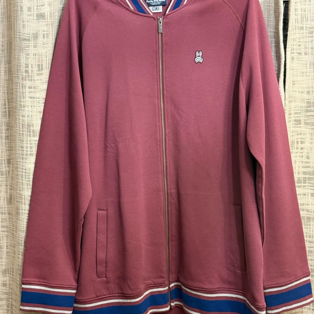 Psycho Bunny Burgundy Bomber Jacket with Navy and White Trim